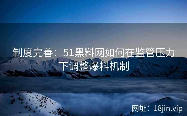 制度完善：51黑料网如何在监管压力下调整爆料机制